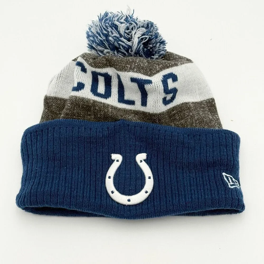 New Era NFL Pom Pom Topped Beanie Indianapolis Colts - Sized for Kids / Youth